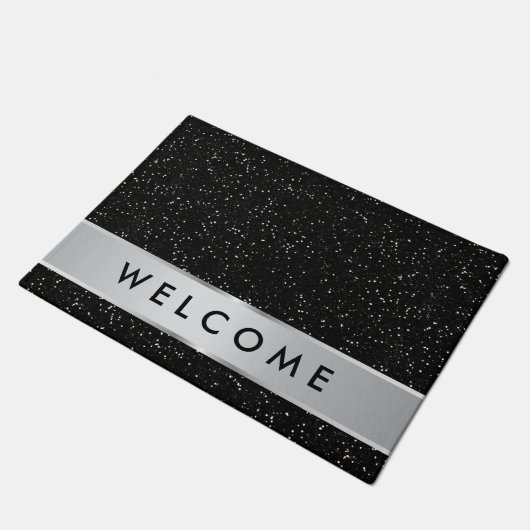 Zwart glitter: Welkom Deurmat (Schuin)