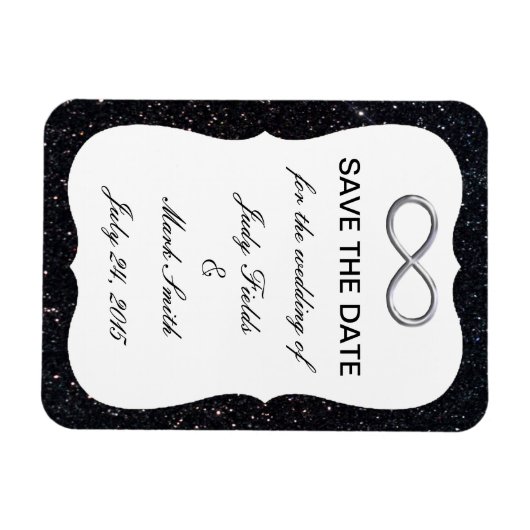 Zwart glitter zilver oneindig sparen de Datum Magn Magneet (Horizontaal)