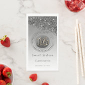 Zwart Glitter & Zilver Sweet 16 Monogrammed Servet (Insitu)