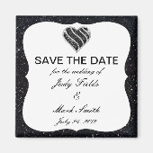 Zwart glitter zwart hart bespaart de datum magneet (Voorkant)