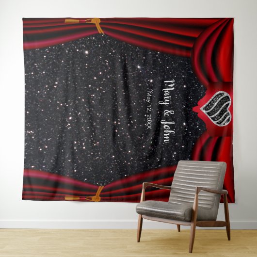 Zwart Glitter Zwart & Wit Hart Rood Gordijn Wandkleed (In Situ (horizontaal))