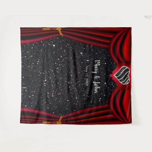 Zwart Glitter Zwart & Wit Hart Rood Gordijn Wandkleed (Voorkant (horizontaal))