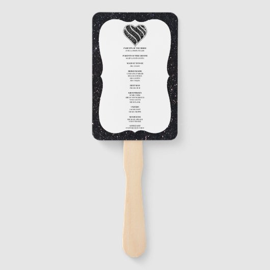 Zwart Glitter Zwart Wit Hart Trouwprogramma Handwaaier (Achterkant)