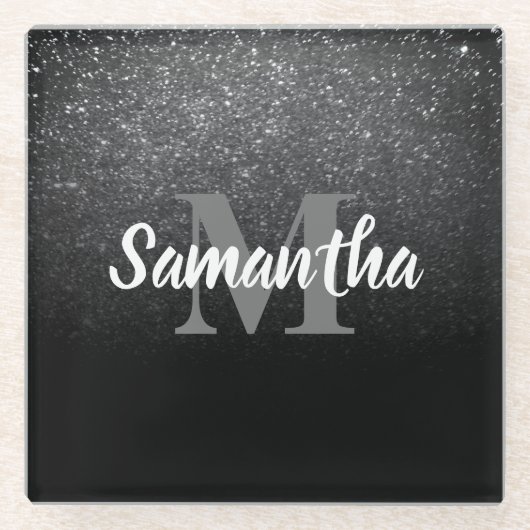 Zwart glitterpatroon glazen onderzetter (Voorkant)