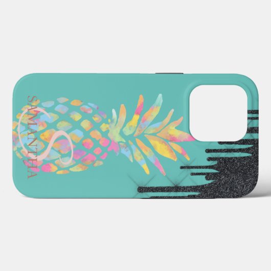 Zwart glitterstuurprogramma's ananas Mint Green Case-Mate iPhone Case (Achterkant (horizontaal))