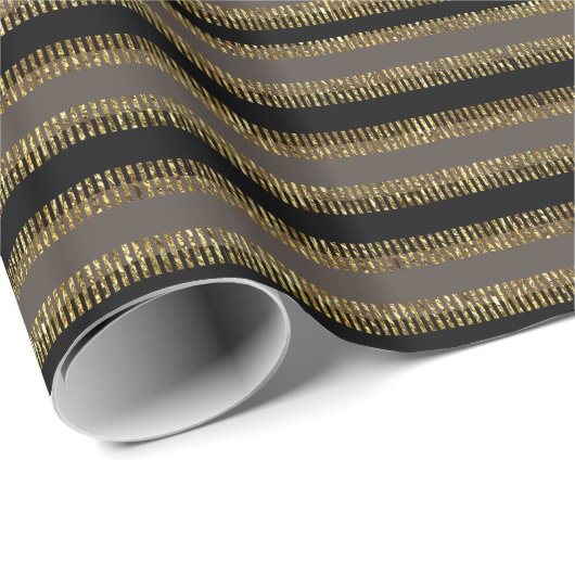 Zwart Glittery Gold Stripes, papier voor cadeaubon (Rol Hoek)