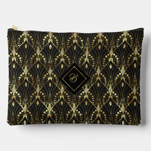 Zwart Glittery Goud & Zilver Art Deco Patroon Etui (Voorkant)