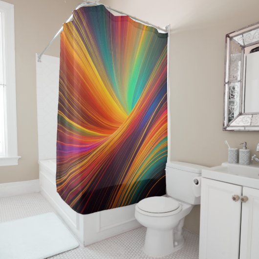Zwart gloeiende lijnen Abstract kleurrijk ontwerp Douchegordijn (In situ)