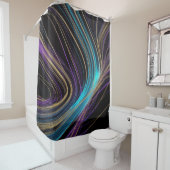 Zwart gloeiende lijnen Abstract ontwerp Paarse bla Douchegordijn (In situ)