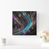 Zwart gloeiende lijnen Abstract ontwerp Paarse bla Vierkante Klok (Huis)