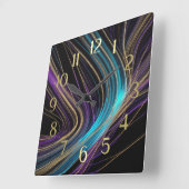 Zwart gloeiende lijnen Abstract ontwerp Paarse bla Vierkante Klok (Hoek)