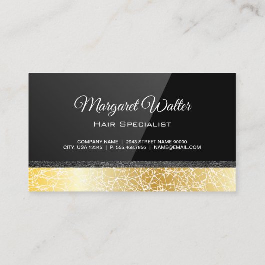 Zwart gloss | Goudtextiel | Lederbekleding Visitekaartje (Achterkant)