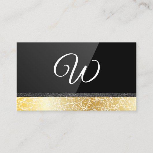 Zwart gloss | Goudtextiel | Lederbekleding Visitekaartje (Voorkant)