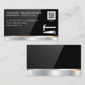 Zwart gloss | Saw Hammer | QR-streepjescode Visitekaartje (Voorkant / Achterkant)