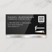 Zwart gloss | Saw Hammer | QR-streepjescode Visitekaartje (Voorkant)