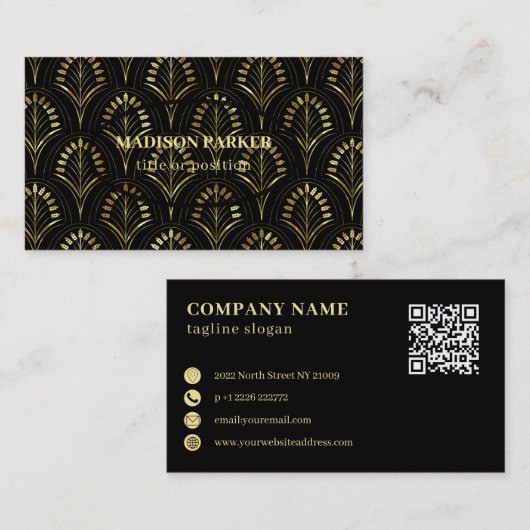 Zwart-gol art Deco Visitekaartje (Voorkant / Achterkant)