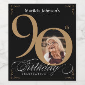 Zwart Gold 90th Birthday Elegant Script Custom Wijn Etiket (Enkel label)