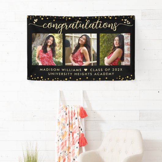Zwart Gold Afstuderen 3 Foto modern script Spandoek (Insitu)