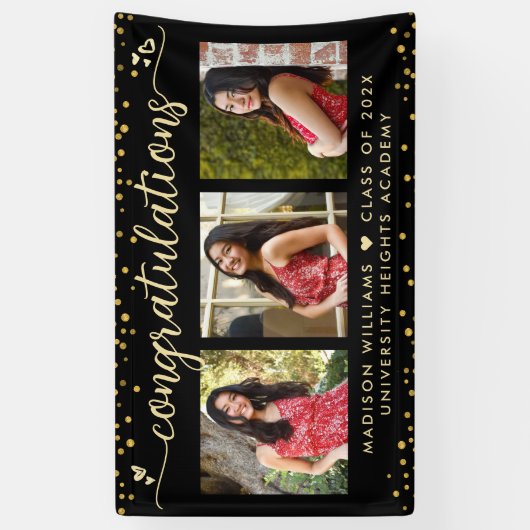 Zwart Gold Afstuderen 3 Foto modern script Spandoek (Verticaal)