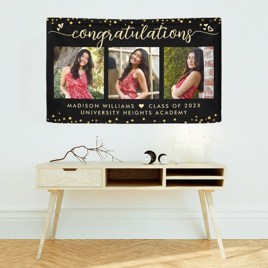 Zwart Gold Afstuderen 3 Foto modern script Spandoek