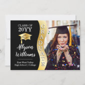 Zwart | Gold Afstuderen Wave Afstudeerder Pet Foto Aankondiging (Voorkant)