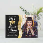 Zwart | Gold Afstuderen Wave Afstudeerder Pet Foto Aankondiging (Staand voorkant)