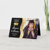 Zwart | Gold Afstuderen Wave Afstudeerder Pet Foto Bedankkaart (Voorkant)