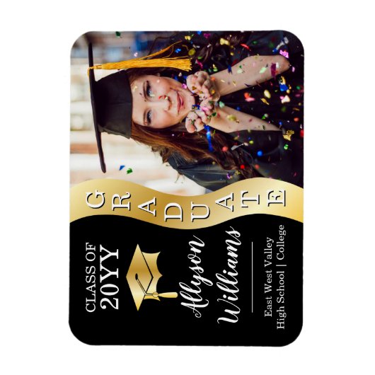 Zwart | Gold Afstuderen Wave Afstudeerder Pet Foto Magneet (Verticaal)
