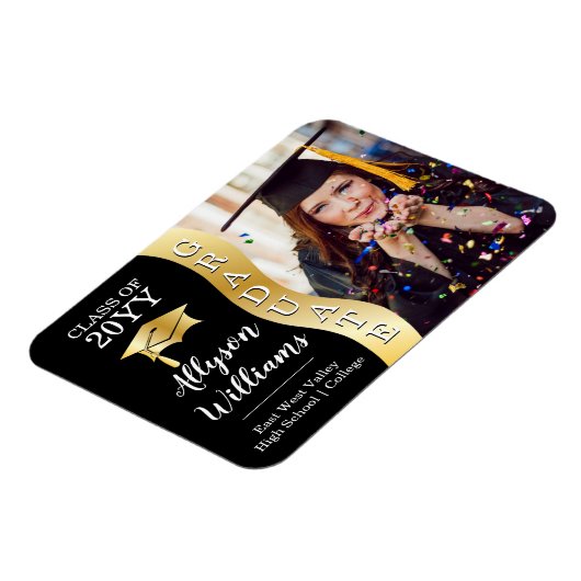 Zwart | Gold Afstuderen Wave Afstudeerder Pet Foto Magneet (Linkerzijde)