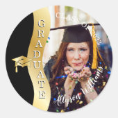 Zwart | Gold Afstuderen Wave Afstudeerder Pet Foto Ronde Sticker (Voorkant)