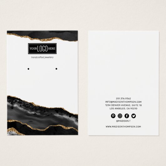 Zwart & Gold Agate Stud Veroorbaar beeldscherm Visitekaartje (Voorkant /achterkant)