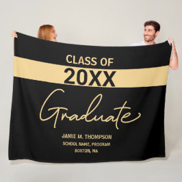 Zwart Gold Class Personalized School Afstuderen Fleece Deken