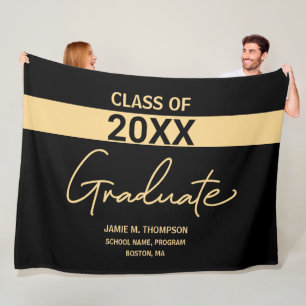 Zwart Gold Class Personalized School Afstuderen Fleece Deken