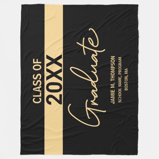 Zwart Gold Class Personalized School Afstuderen Fleece Deken (Voorkant)
