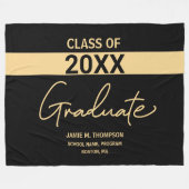 Zwart Gold Class Personalized School Afstuderen Fleece Deken (Voorkant (Horizontaal))