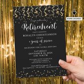 Zwart Gold Confetti-script bij pensioneringspartij Kaart