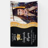 Zwart | Gold Congrats Afstuderen Wave Photo Spandoek (Verticaal)