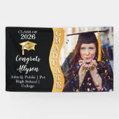 Zwart | Gold Congrats Afstuderen Wave Photo Spandoek (Horizontaal)