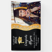 Zwart | Gold Congrats Afstuderen Wave Photo Spandoek (Verticaal)