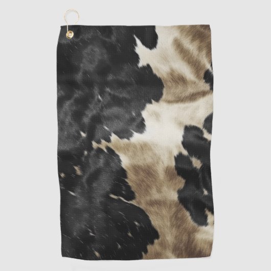 Zwart Gold Cream Western Koeienhuid Golfhanddoek (Voorkant)