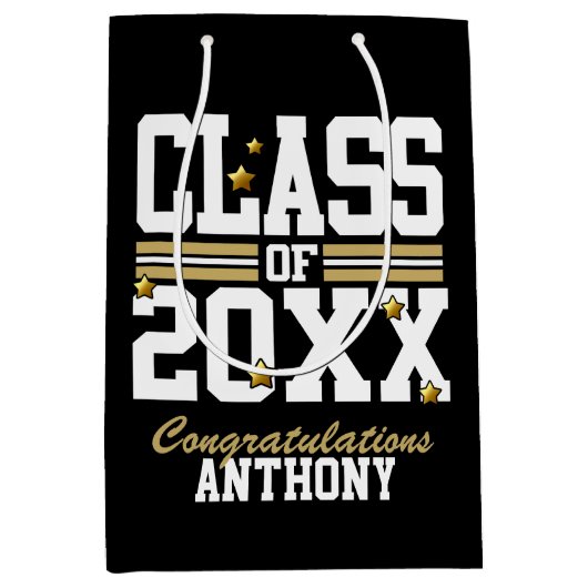 Zwart|Gold-dockingklasse Jaar Medium Cadeauzakje (Voorkant)