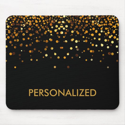 Zwart Gold Glitter Confetti Faux, op maat gemaakt Muismat (Voorkant)