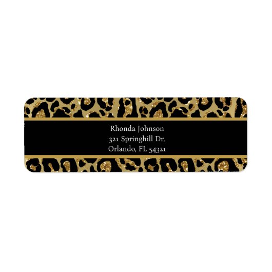 Zwart Gold Glitter Leopard Print Animal Print Etiket (Voorkant)