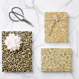 Zwart Gold Glitter Leopard Print         Inpakpapier Vel