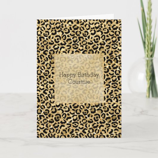Zwart Gold Glitter Leopard Print  Kaart (Voorkant)