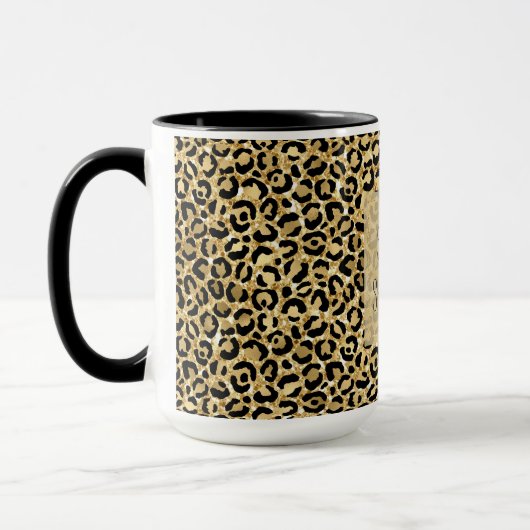 Zwart Gold Glitter Leopard Print    Mok (Links)