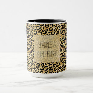 Zwart Gold Glitter Leopard Print    Mok