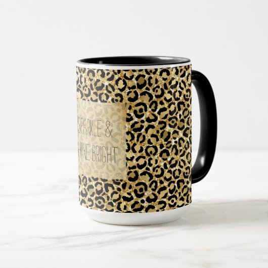 Zwart Gold Glitter Leopard Print    Mok (Voorkant rechts)