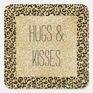 Zwart Gold Glitter Leopard Print  Vierkante Sticker