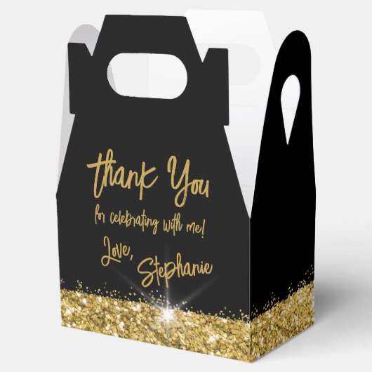 Zwart Gold Glitter Modern Fun Brusscript Aangepast Bedankdoosjes (Geopend)